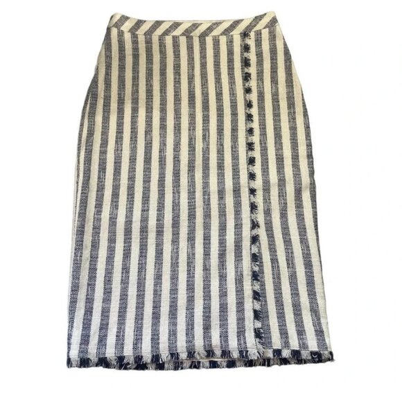 NWT Banana Republic Striped Tweed Fringe Trim Pencil Skirt Size 6 - Picture 1 of 11